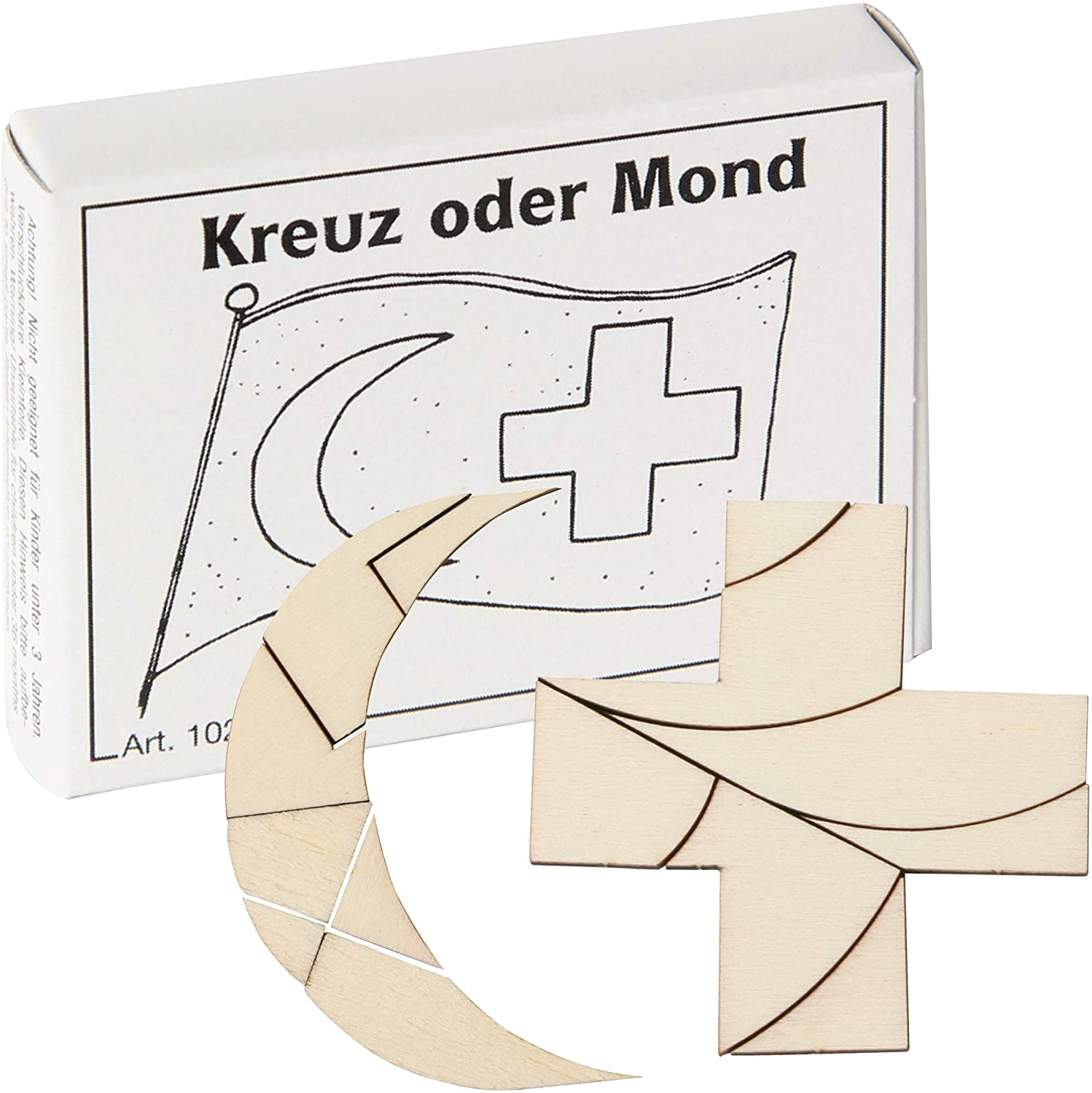 Mini-Holzpuzzle Kreuz oder Mond